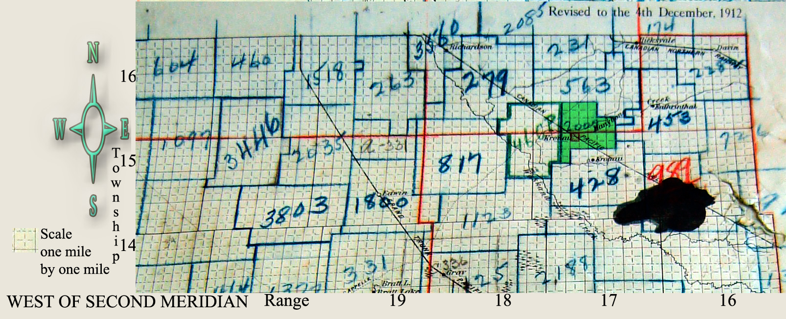 Map of Scott School District 2007, 19081925, south west quarter of section 4 township 16 range 17 west of  the second meridian, Saar School District 2007, 1926-20__, near Kronau, north west quarter of section 33 township 15 range 17 west of the second meridian,   Sask, Sk, Canada, township, range, meridian, vintage, antique, school, school house, one room school house, one room school, school-house, one-room school-house, one room school house project, One Room School Project