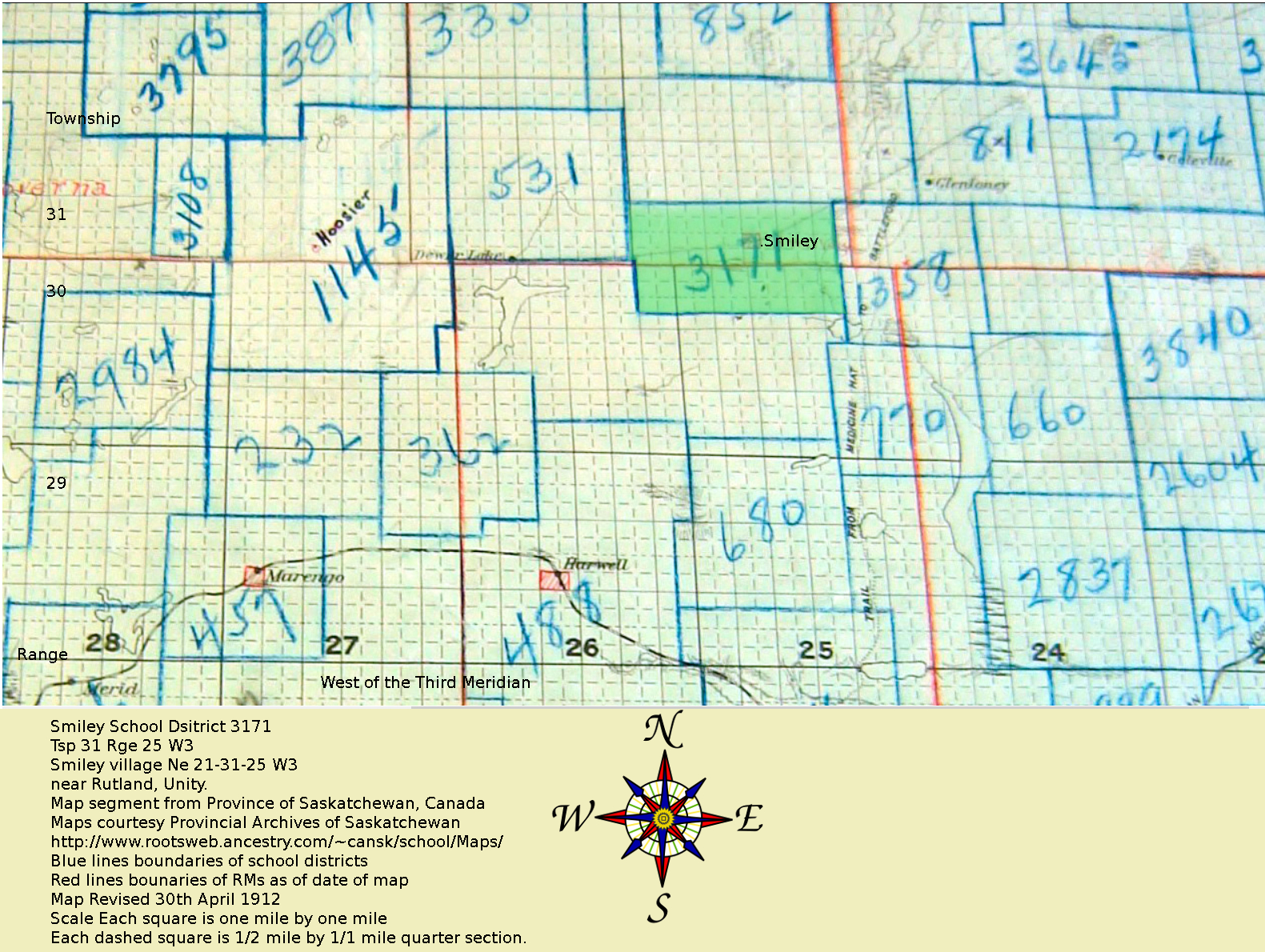  Smiley  School District 3171,31- 25- w3 , Smiley ,NE 21-31-25 w3, RM Prairiedale 321,   Map