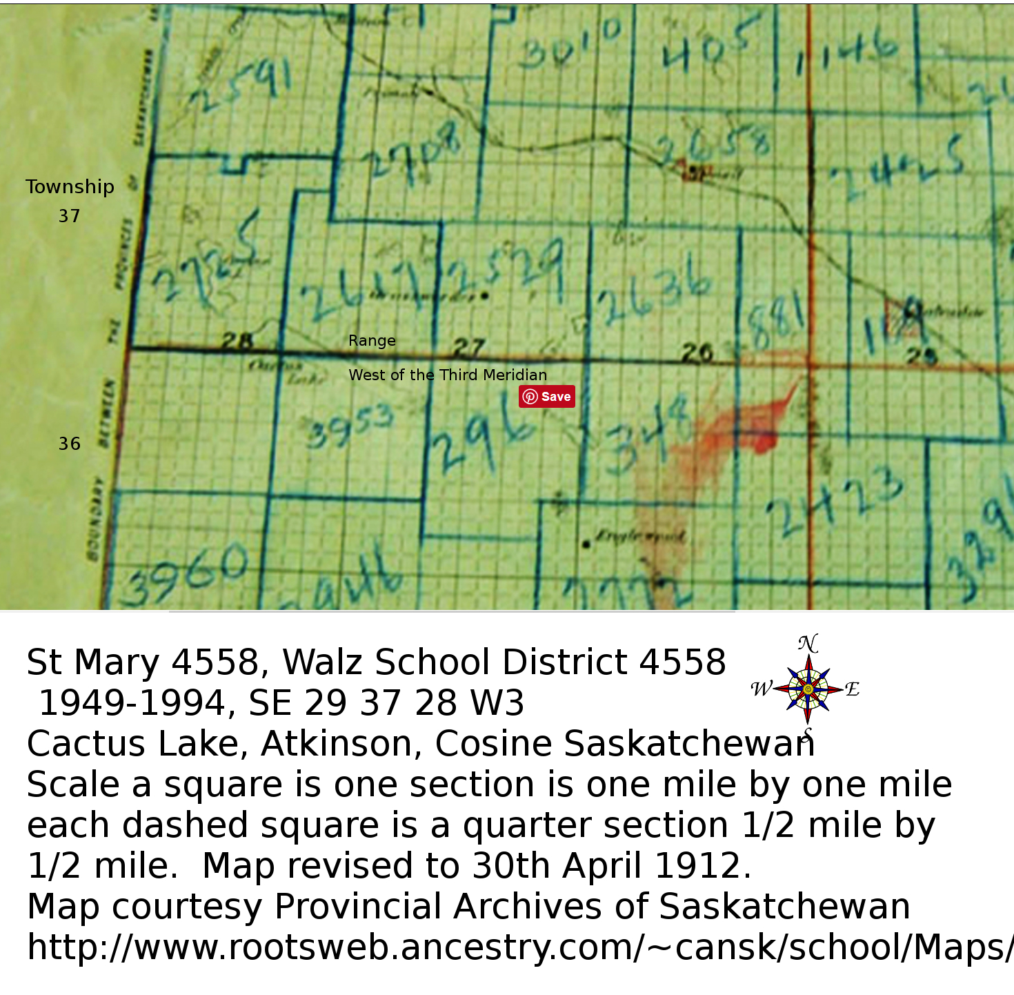  St Mary School District 4558, Walz School District 4558, 1949-1994, SE 8 37 28 W3, Cosine, Atkinson, Cactus Lake, Saskatchewan,  