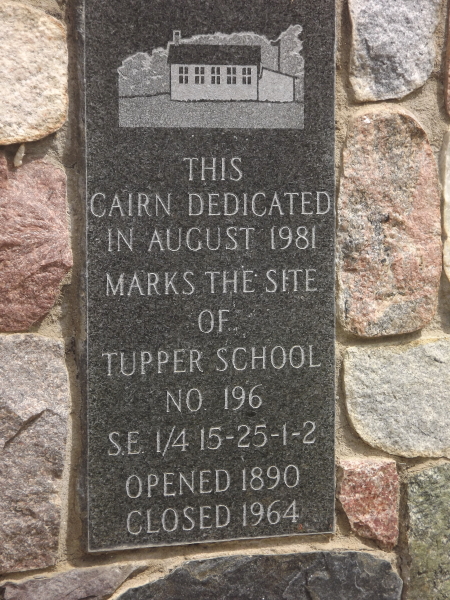 Tupper school district 196, SE 15 township 25 range 1 west of the second meridian, near Saltcoats, 1890-1964, 51 degrees 09' 04 minutes N, 102 degrees 03' 51 minutes W , One Room School Project