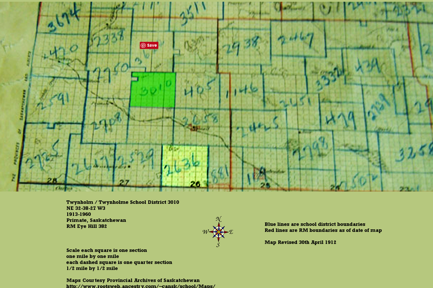  District 3010, NE 23-28-27-W3, Primate, Rm Eye Hill 382, 1913-1960,  