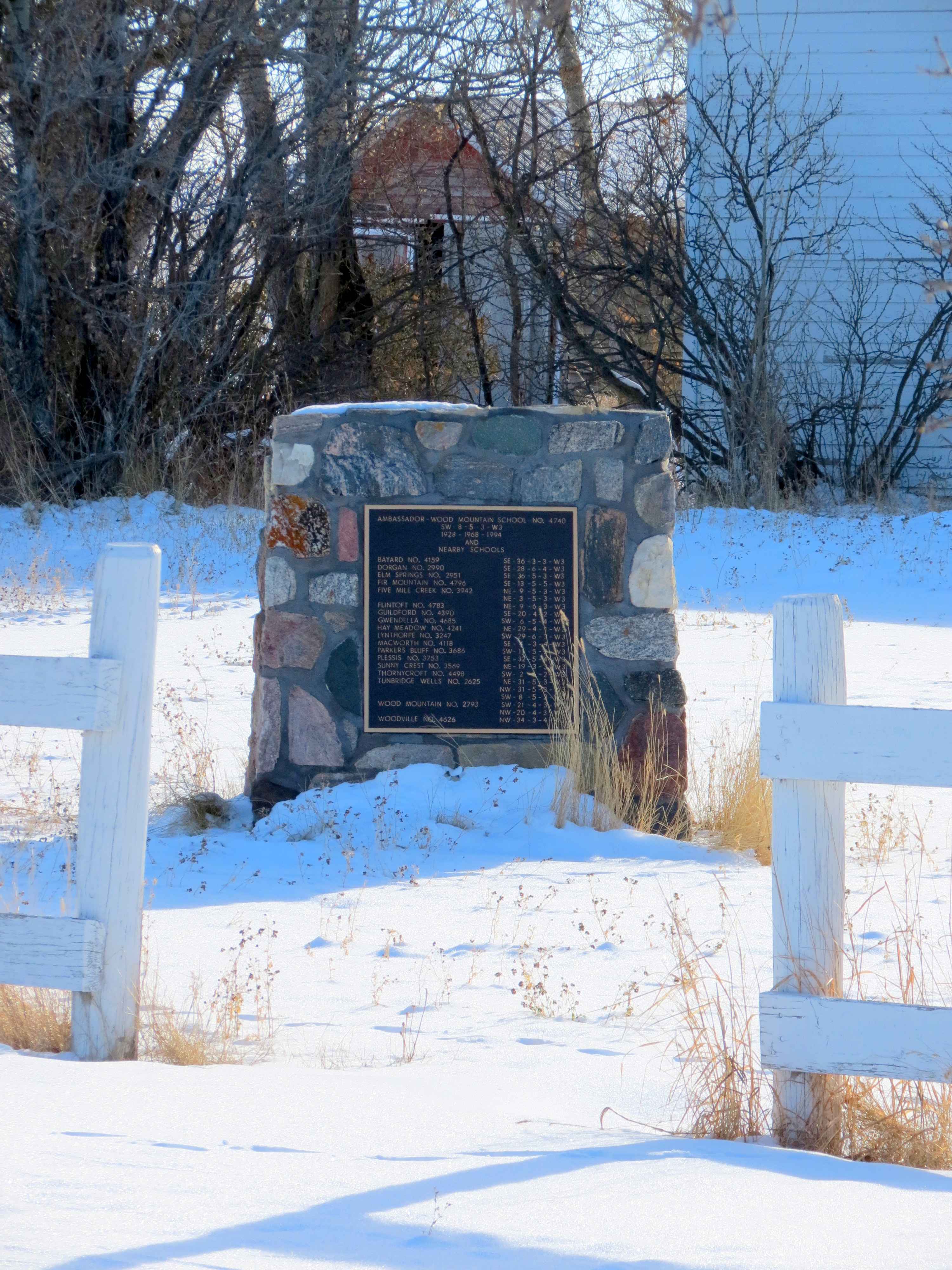 Wood Mountain School District 2793, and area, Southwest section 21 township 3 range 3  west of the third meridian and northwest section 20  township  4  range 3 west of the third meridian, near Wood Mountain,    