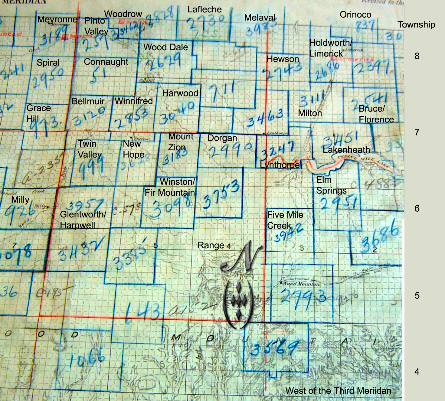 Map of Saskatchewan One Room School Districts near Wood River