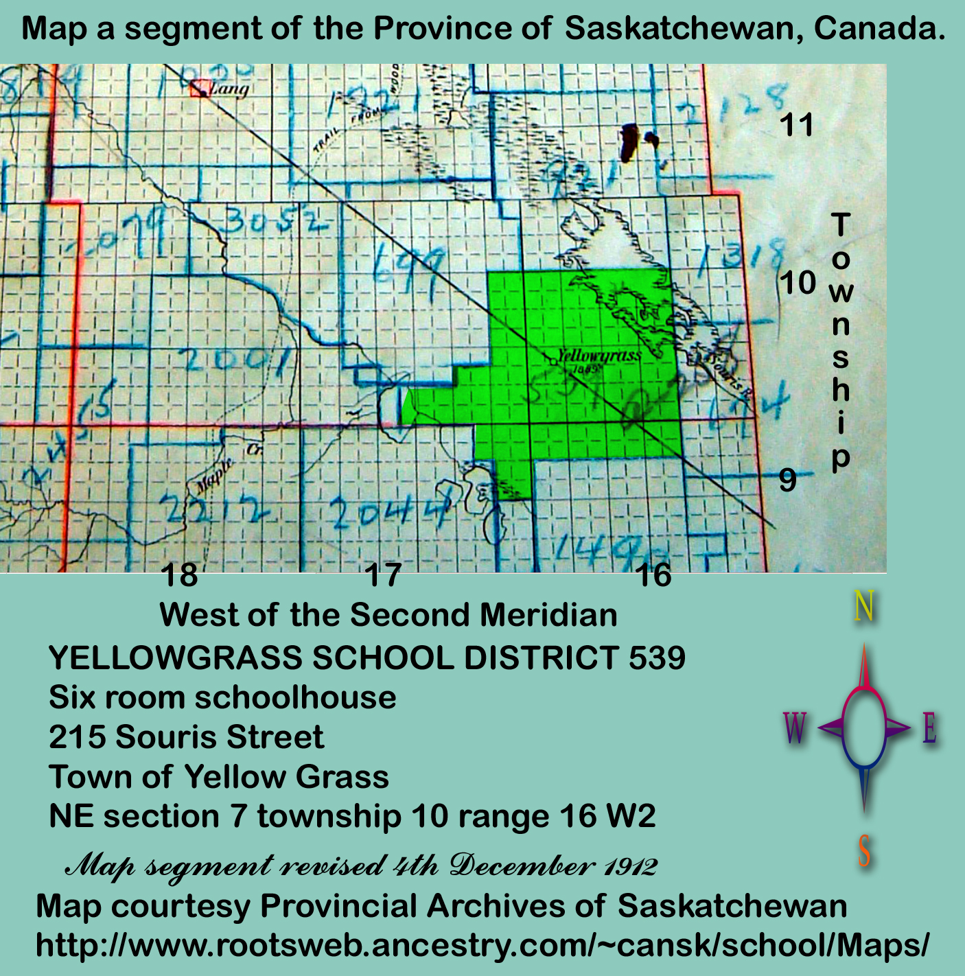 Yellow grass school district 539, Map, Yellow Grass Saskatchewan