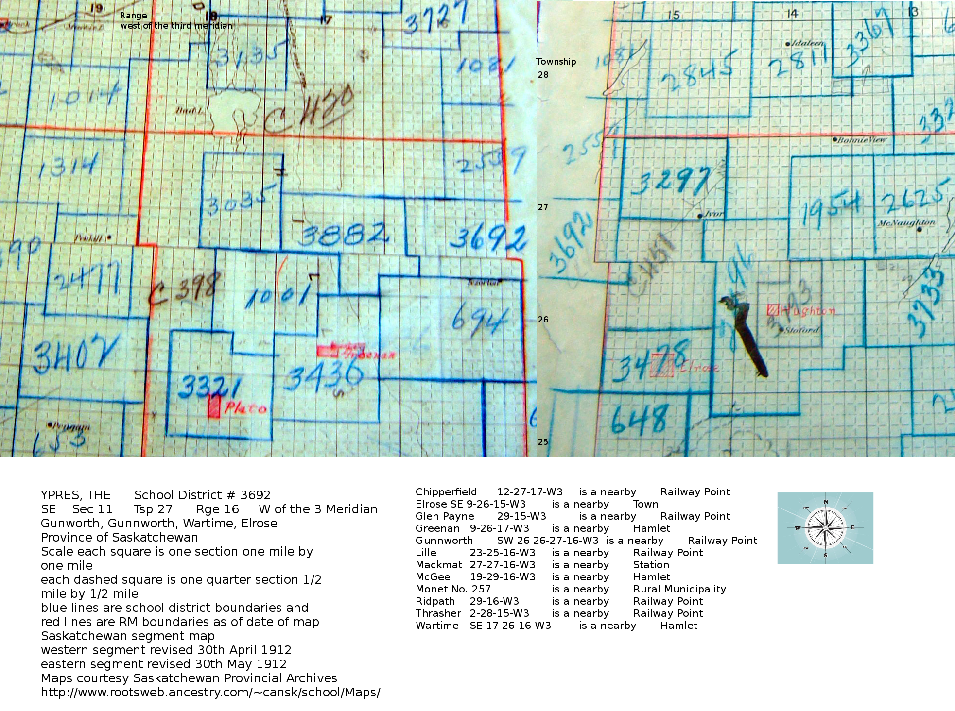 YPRES SCHOOL DISTRICT 3492 / 3692, SE 	Sec 11 	Tsp 27 	Rge 16 	W of the 3 Meridian, 	Gunworth, Gunnworth, Wartime, Elrose,  Saskatchewan, school, hall,  , Saskatchewan