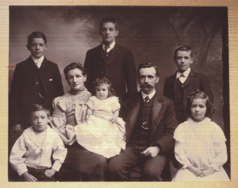 The photo is of the George & Mary Dean family just before the emigrated to settle in the Rama district from London, England �1906. George Homer & Mary Dean family ~1906 photoBack: John Headley Dean, George Stringer Dean, Arthur Godfrey Dean Middle: Mary Dean (Stubbings), Muriel Mary Dean, George Homer Dean Front: Vernon Leicester Dean, Eleanor Emily (Nell) Dean