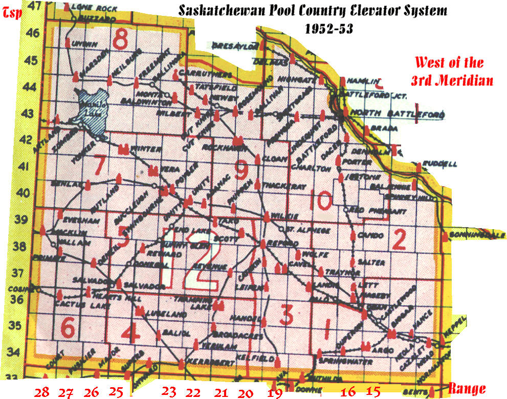 Saskatchewan Country Elevator System Sask Wheat Pool 195253 Map
